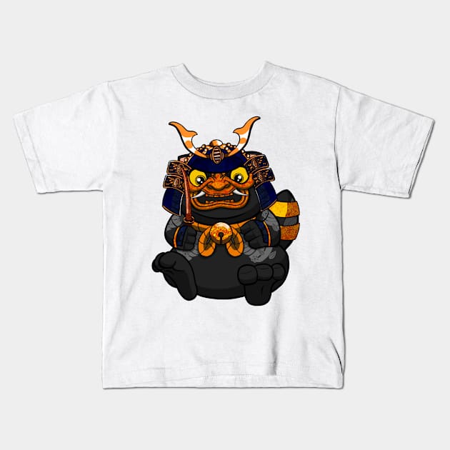 Samurai Cute Fat Cat Kids T-Shirt by MeMewStudio